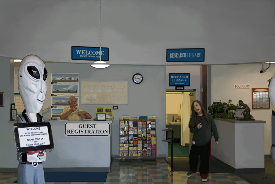 We Went and We Saw – UFO Registration Desk (digital painting)