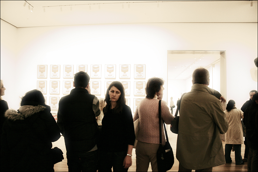 Museum Goers Viewing Andy Warhol's Campbells Soup Can Paintings, 2007