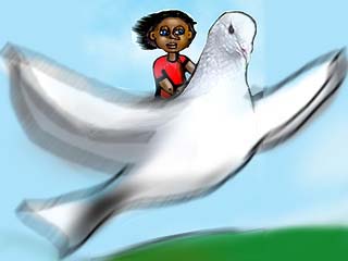 Pinocchio weeps upon learning that the Lovely Maiden with Azure Hair is dead. He meets a Pigeon, who carries him to the seashore. He throws himself into the sea to go to the aid of his father 
