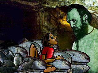 Pinocchio runs the danger of being fried in a pan like a fish 
