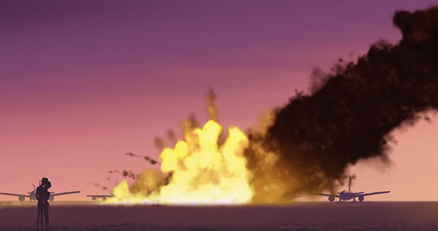 The jet crashes into the airfield