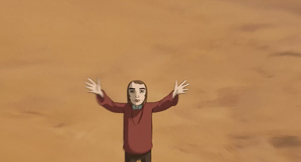 As the burning helicopter falls, Aaron holds out his arms towards his mother